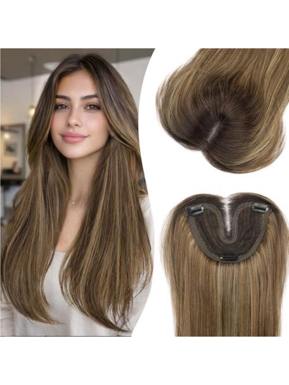Seamless Brown Clip-In Topper - 100% human hair Hairpiece